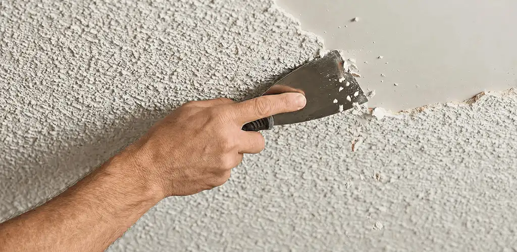 Popcorn ceiling removal scraping off textured ceiling finish in Houston, TX